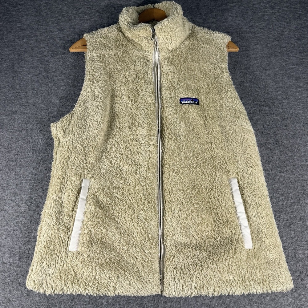 Patagonia Los Gatos Fleece Vest Womens XL Beige Khaki Full Zip Soft Warm Fuzzy